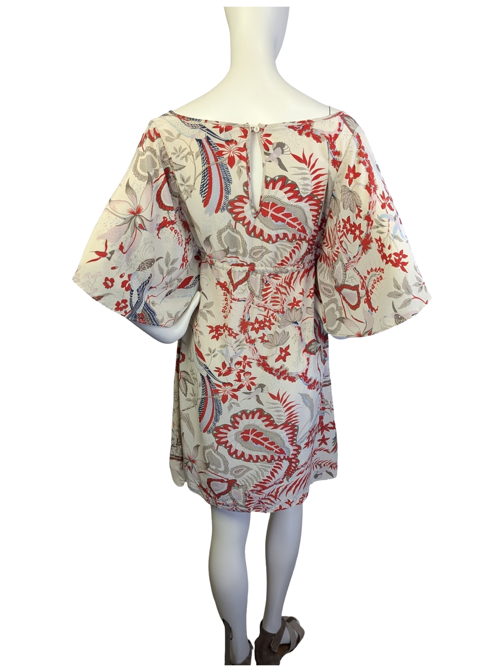Margit Brandt 100% Silk Floral Boho Dress Batwing Sleeve Empire Waist Size M - Picture 6 of 10